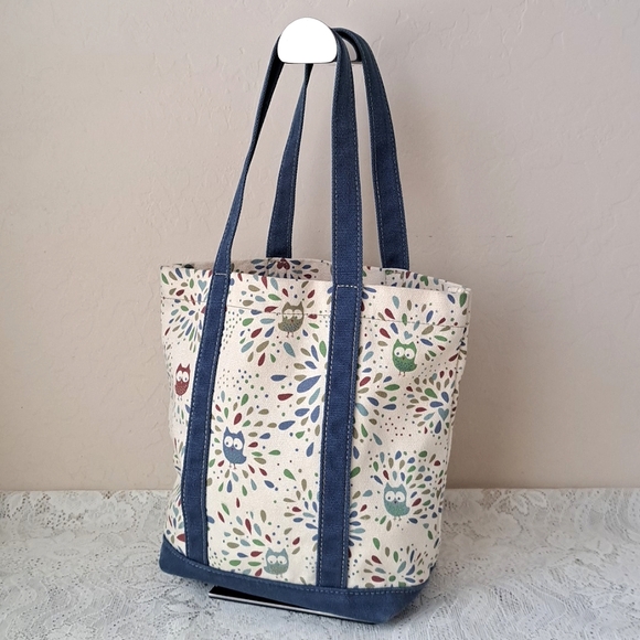 Vintage Y2k Barnes & Noble Small Child Size Tote Bag Canvas Owl Print Book Bag - Picture 1 of 11